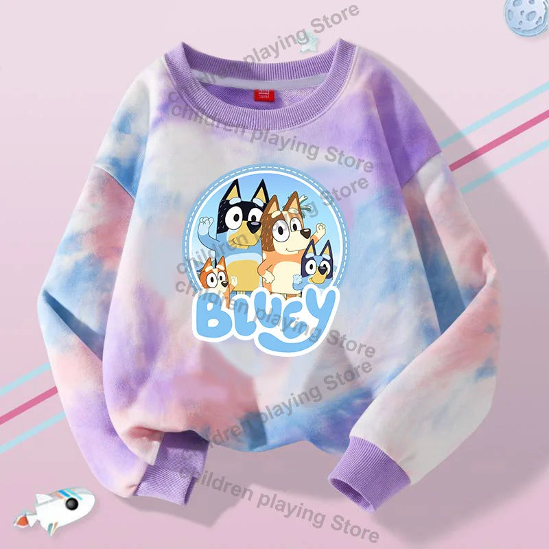 Blueyi Series Kid Pullover Sweatshirts Trendy Long Sleeves Top Bingo Autumn Winter Cartoon Child Clothes Birthday Christmas Gift