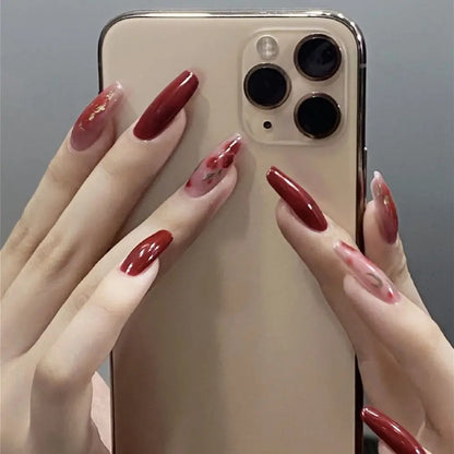 24Pcs/Box Charming Pink Flame Short Detachable Finished Fingernails Ballet Wearable Fake Nails press on Square Head Full Cover
