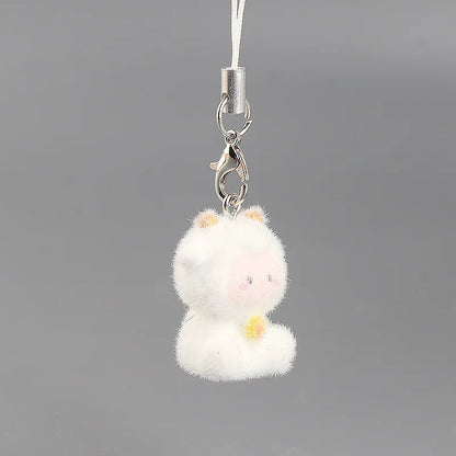 Cute Plush 3D Cat Keychain Creative Flocking Animal Pendant Bag Phone Lanyard Hanging Keycord Charm Keychain DIY Accessories