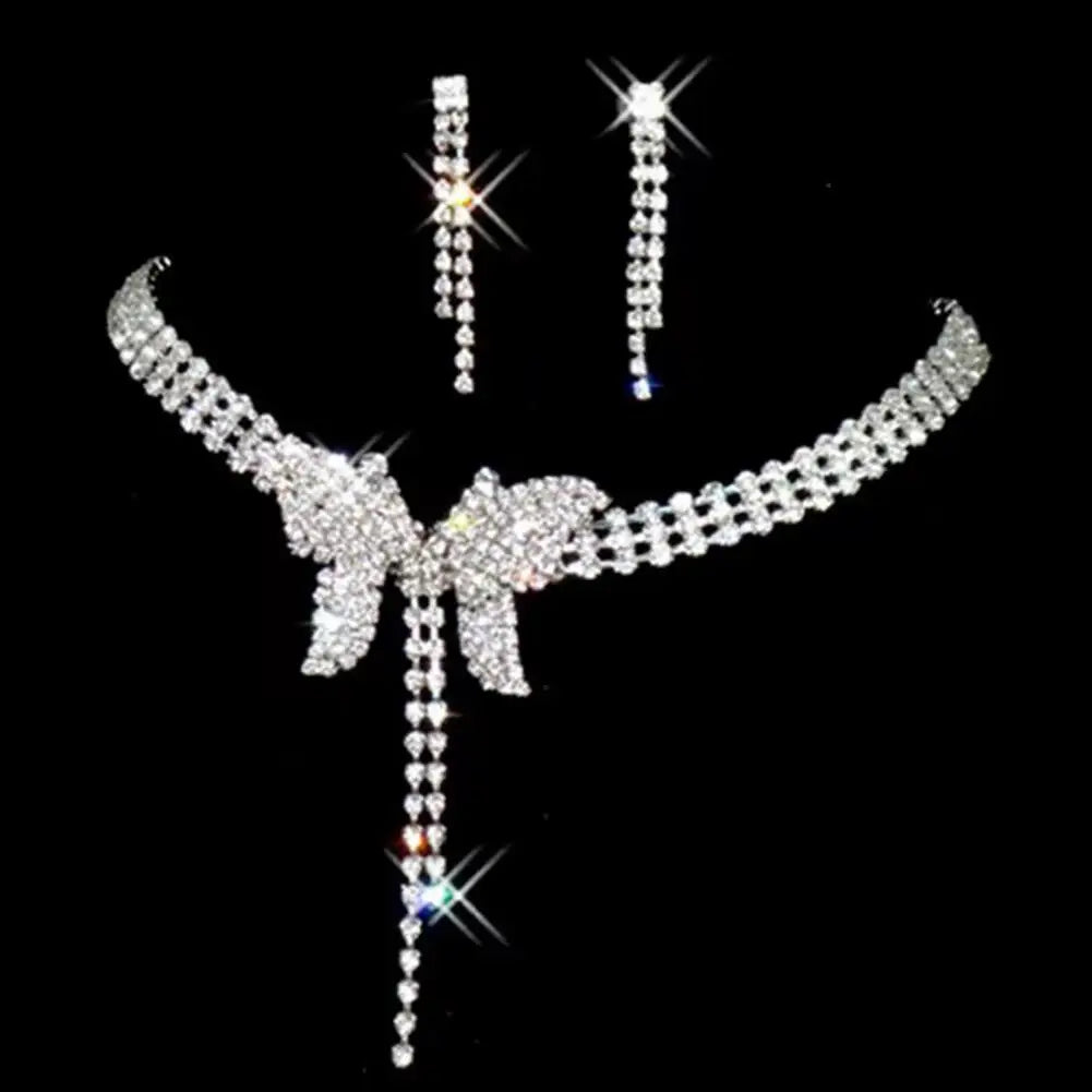 Necklace Earrings Set 2024 Rhinestone Tassel Earrings Necklace Combo Wedding Jewelry Bride Dangle Earrings Necklaces Party Jewel
