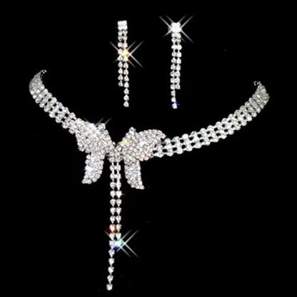 Necklace Earrings Set 2024 Rhinestone Tassel Earrings Necklace Combo Wedding Jewelry Bride Dangle Earrings Necklaces Party Jewel