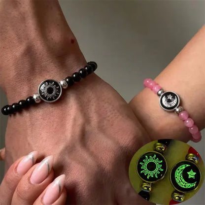 2 PCS/Set PU Leather Couple Bracelet For Women Lover Luminous Sun Moon Rope Charm Wristband Friendship Lover Party Jewelry Gifts
