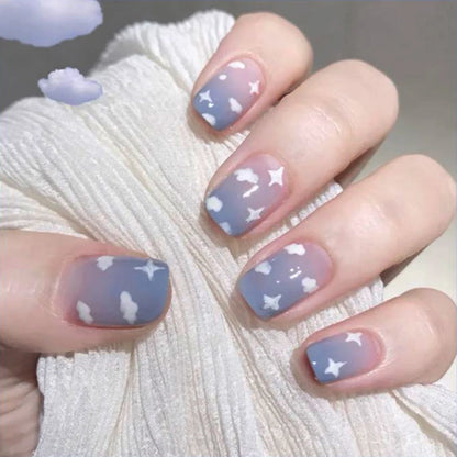 24Pcs/Box Charming Pink Flame Short Detachable Finished Fingernails Ballet Wearable Fake Nails press on Square Head Full Cover