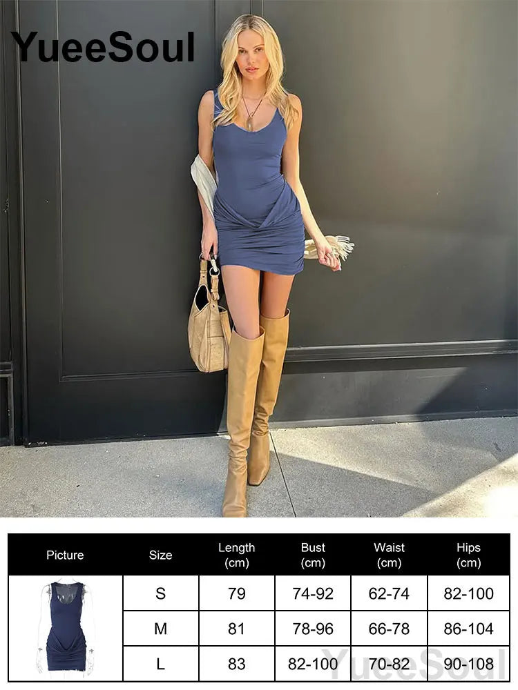 Blue Mini Dress Summer Sleeveless Slim Sexy Women Dresses 2025 New Sweet Cute Evening Party Casual High Street Y2K Dress