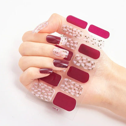 Semi Cured Gel Nail Sticker Pure Color UV LED Lamp Covered Waterproof Full Adhesive Long Self Nail Decals Manicure Lasting