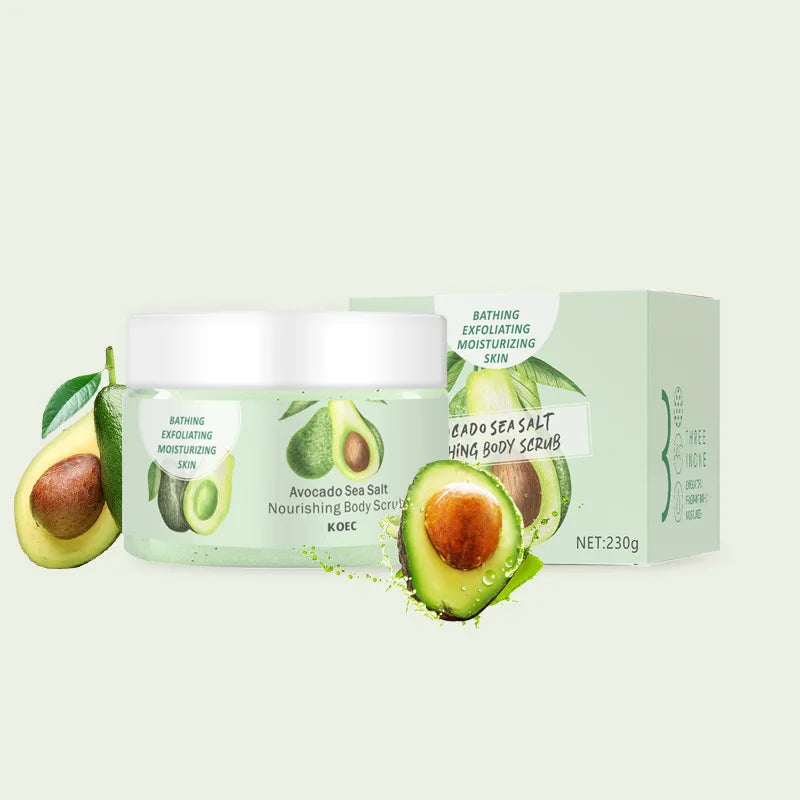 230g KOEC Avocado Dead Sea Salt Bathing Body Scrub Moisturizing Exfoliating Nourishing Brightening Shea Butter Natural Seed Oils