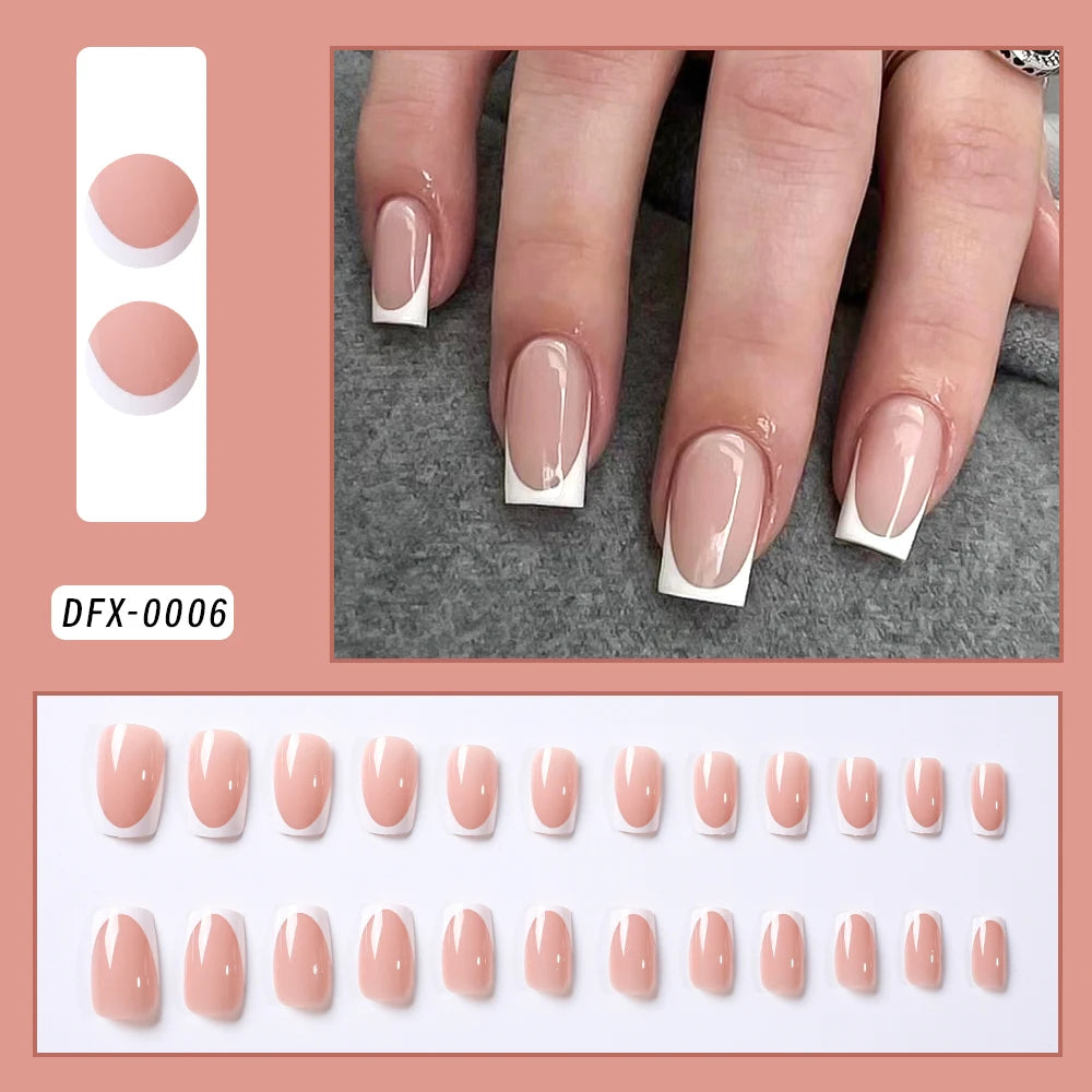 24Pcs White French Square Press on Nails with 3D Bowknot Full Cover Short False Nail Wearable Fake Fingertip for Women&Girls DIY