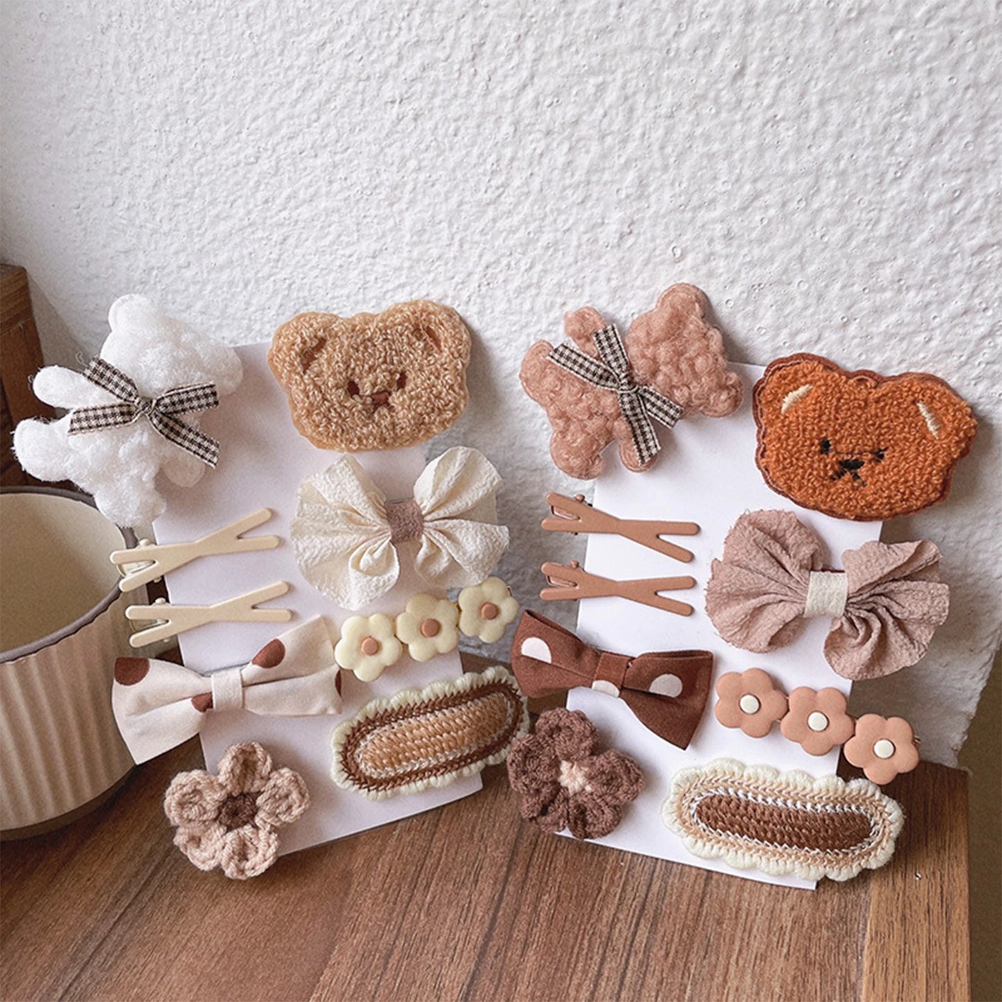 9PCS/set Infant Girls Hair Clips Cartoon Bear Bowknot Barrettes Birthday Gifts Hairpin Headdress Kids Barretees Hair Accessories