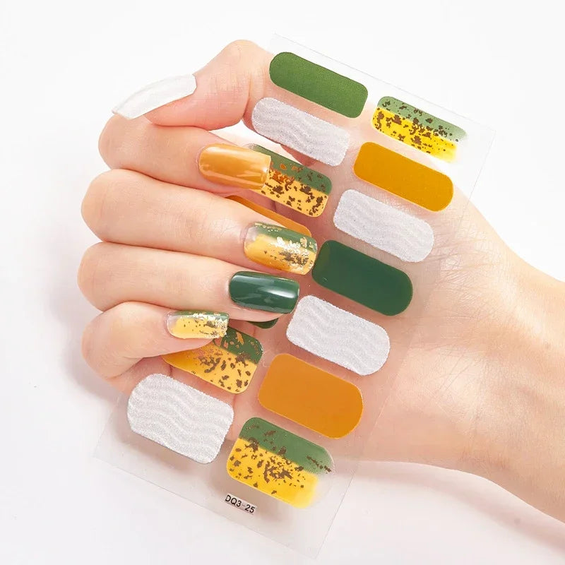 Semi Cured Gel Nail Sticker Pure Color UV LED Lamp Covered Waterproof Full Adhesive Long Self Nail Decals Manicure Lasting