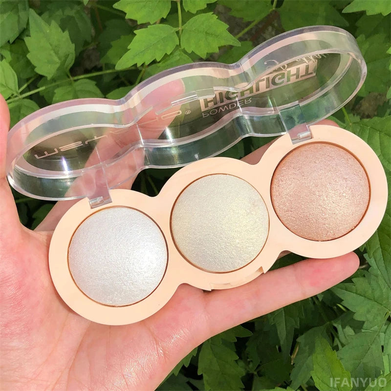 3-Color Highlighter Shimmer Glitter Brightens Skin Lasting Multifunctional Eye-shadow Body Makeup Palette Illuminate Cosmetics