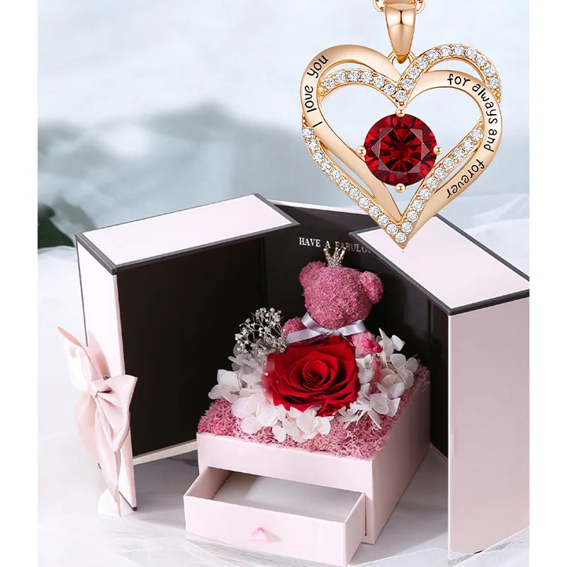 Fashion Zircon Double Heart Pendant Necklace For Women Valentine Gift Rhinestone Love Heart Chain Party Jewelry Lady Girlfriend
