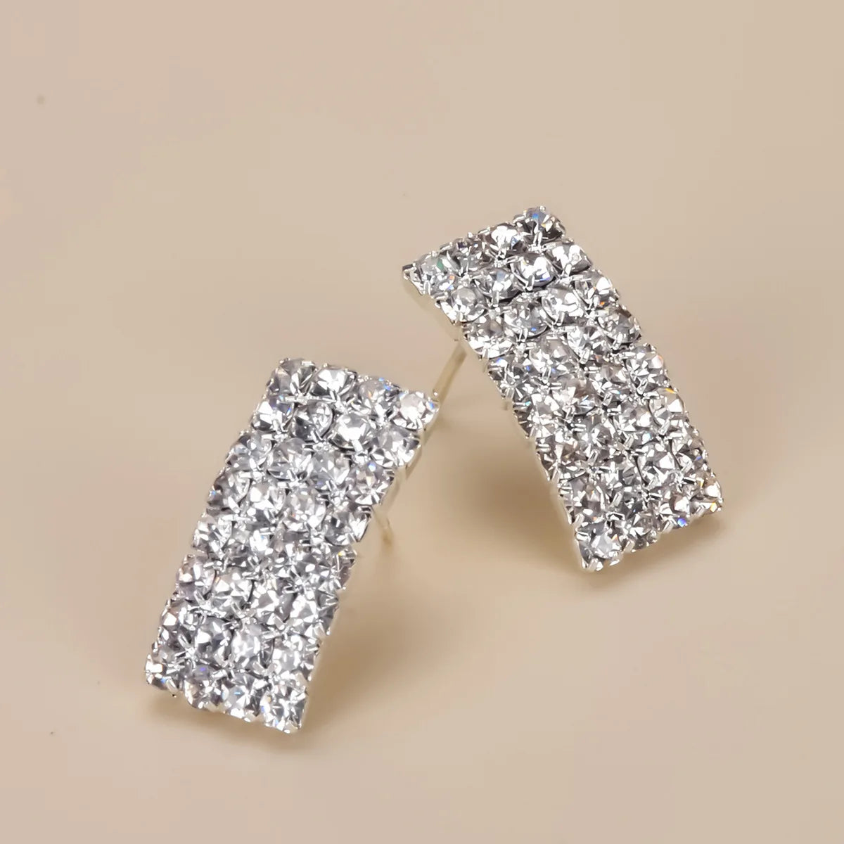 TREAZY Silver Color Rhinestone Sqaure/Round/Heart Stud Earrings For Women Fashion Wedding Prom Jewelry Gifts Femme Brincos