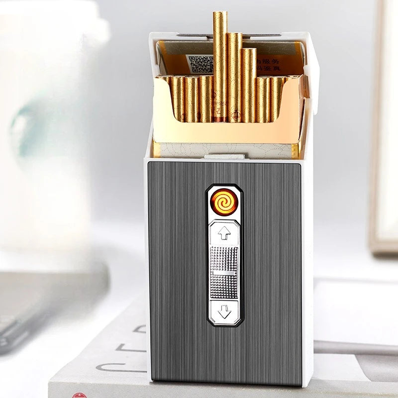 Multifunction Lighter Cigarette Box Integrated Portable Cigarette Lighter Cigarette Box Lighter  for Men Smoking Accessories