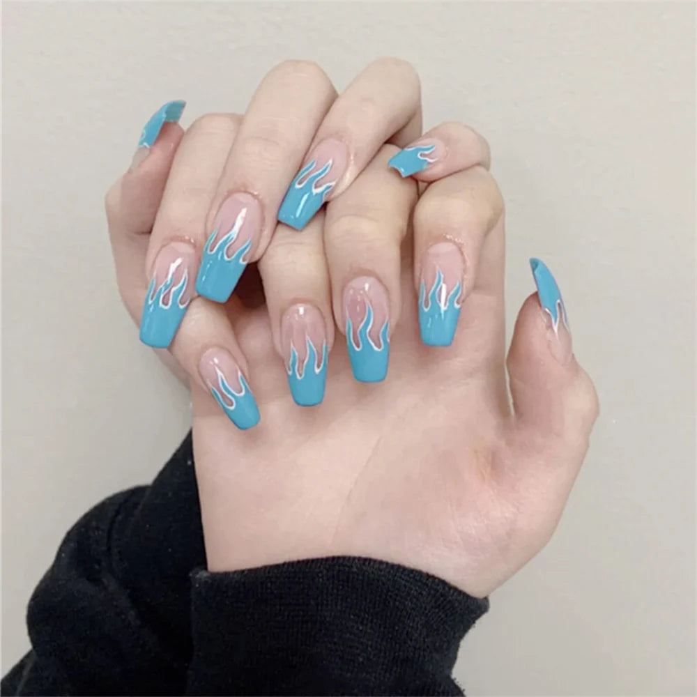 24Pcs/Box Charming Pink Flame Short Detachable Finished Fingernails Ballet Wearable Fake Nails press on Square Head Full Cover