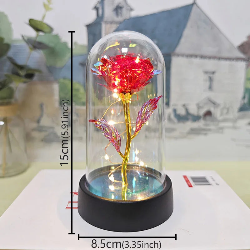 Valentines Day Gift for Girlfriend Eternal Rose LED Light Foil Flower In Glass Cover Mothers Day Wedding Favors Bridesmaid Gift
