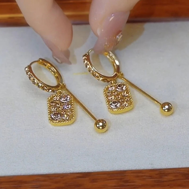 New Fashionable Unique Brown Zircon Square Pendant Earrings for Women Exquisite Temperamental Ladies Party Premium Jewelry Gift
