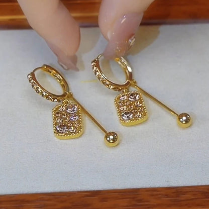 New Fashionable Unique Brown Zircon Square Pendant Earrings for Women Exquisite Temperamental Ladies Party Premium Jewelry Gift