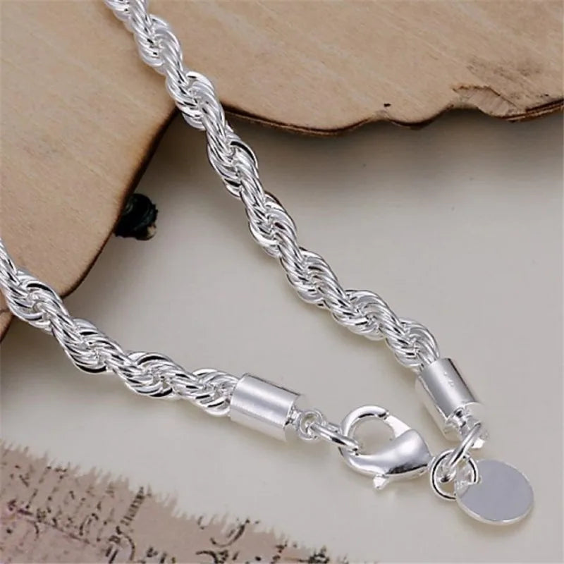 925 Sterling Silver 4MM Twisted Rope Bracelets for Women Men Fashion Minimalist Couple Chain Bracelet Unisex Party Jewelry Gifts