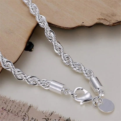 925 Sterling Silver 4MM Twisted Rope Bracelets for Women Men Fashion Minimalist Couple Chain Bracelet Unisex Party Jewelry Gifts