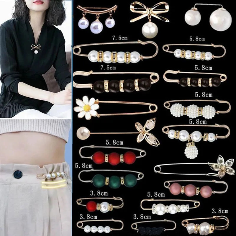 2/20pcs Clothing Brooch Pearl Waist Adjustment for Women Pearl Lapel Pin Sweater Dress Brooch Pins Badge Buckle DIY Accessories