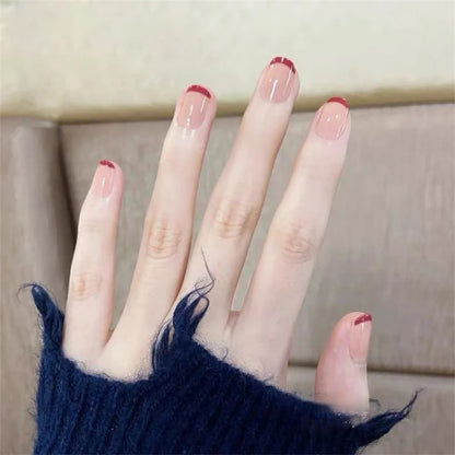 24Pcs/Set Pink Bow French Fake Nails Art Cute with Diamonds Girls Reusable Ballet Press on Nail Tips Oval Acrylic Stick on Nails