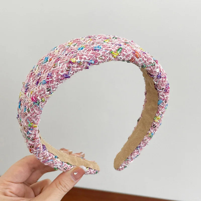 Rose Red Wide-brimmed Sponge Hair Band Women Fairy Temperament Headband Tweed Head Hoop Hairband Princess Girls Hair Accessories