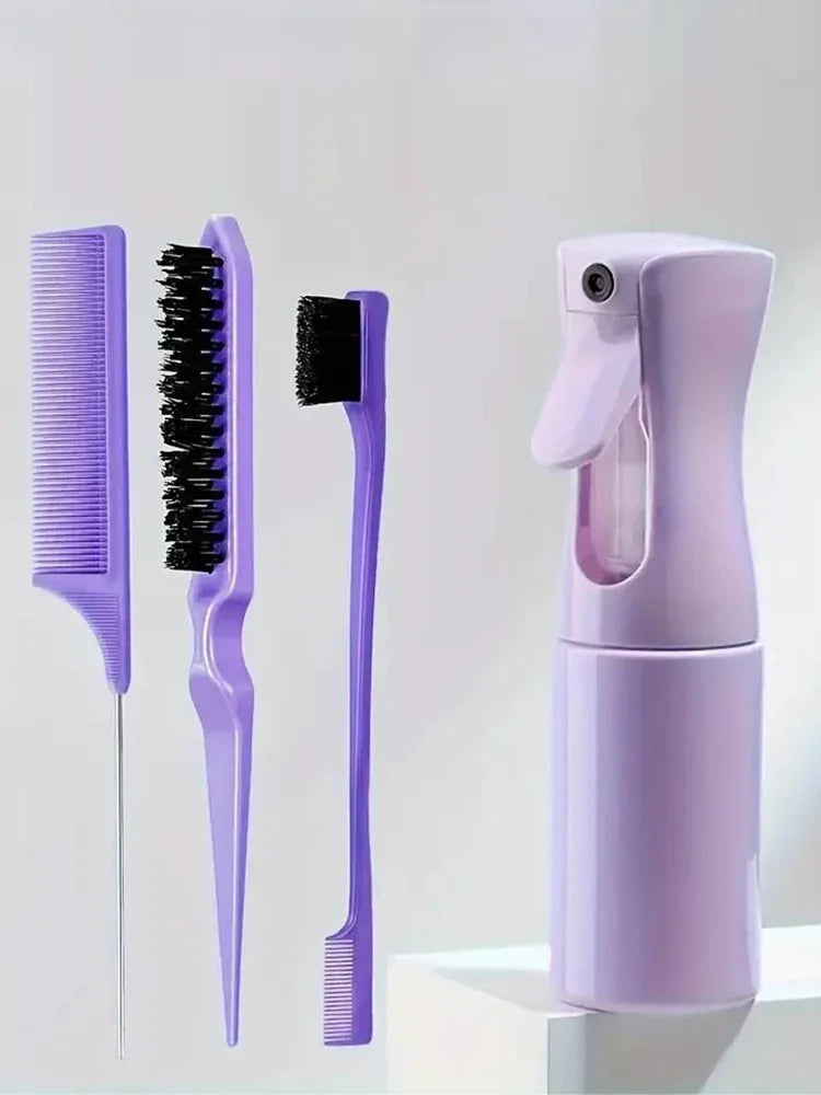 Hair dressing tool set spray bottle, mouse tail comb, hair brush, side control comb, 4 pieces/set for combing soft hair