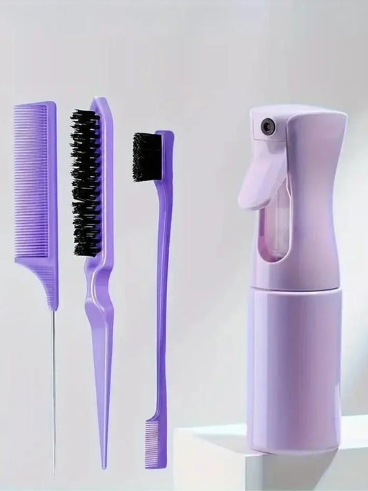 Hair dressing tool set spray bottle, mouse tail comb, hair brush, side control comb, 4 pieces/set for combing soft hair