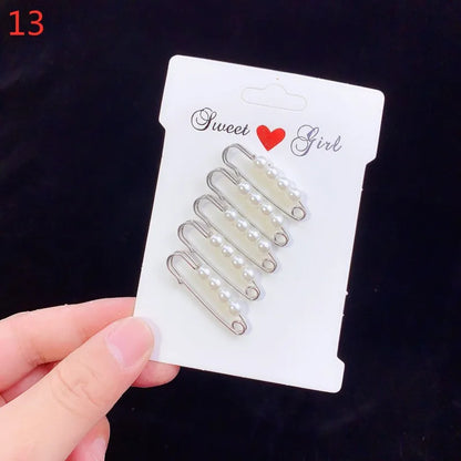 6pc Pearl Brooches Set Waist Buckle Cardigan Jeans Button Brooch Pins Women Sweater Coat Anti Fall Pearls Clothes Pin Decoration