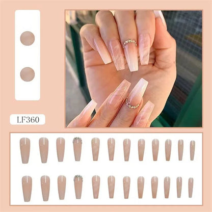 Luxury Designed Reusable Pink Nude False Nails Short Custom Acrylic Press On Nails Artificial Nails With Glue For Woman And Girl
