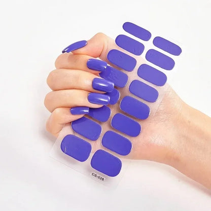 Semi Cured Gel Nail Sticker Pure Color UV LED Lamp Covered Waterproof Full Adhesive Long Self Nail Decals Manicure Lasting