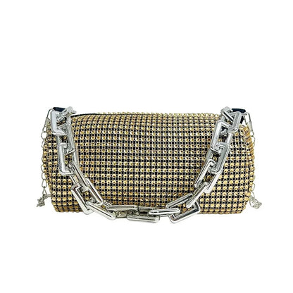 New Outdoors Allover Rhinestone Bucket Bag, Glitter Chain Prom Purse, Women's Mini Crossbody Bag (6.3*3.54) Inch