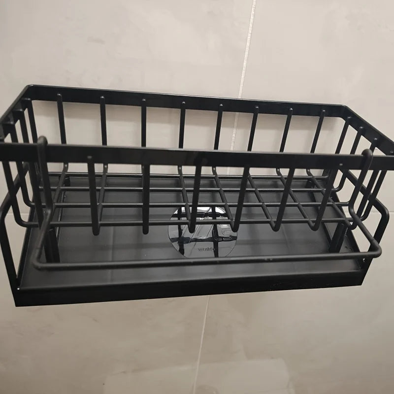 Drill-Free Sink Organizer Multi-Use Sponge Soap Holder Draining Rack for Kitchen Countertop Storage Waterproof Shelf 1PC