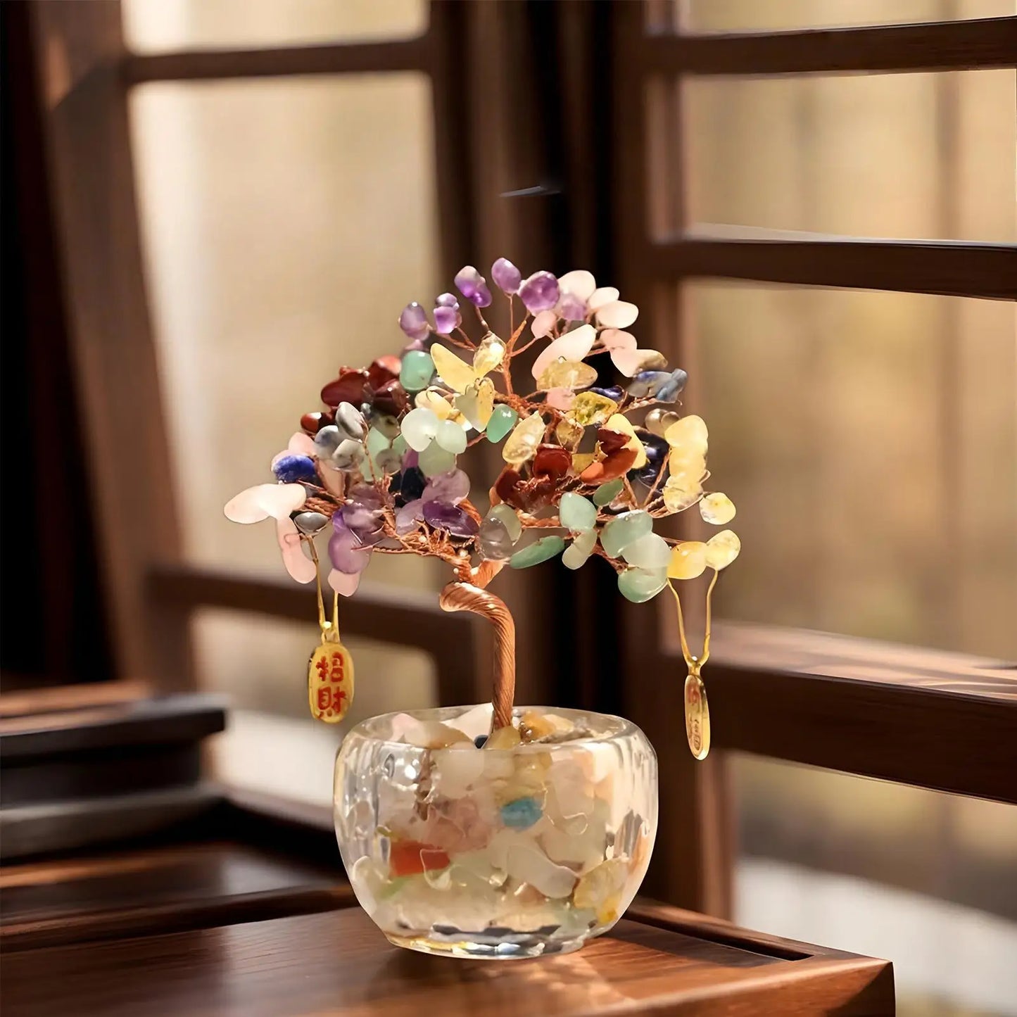 Crystal Tree Ornament Handmade Crystal Bonsai Tree Ornament Wealth & Good Luck Multi-Functional Decor for Men Women Family