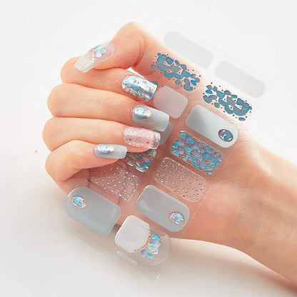 16Tips Nude Semi-Cured Gel Nail Wraps Sticker Long-Lasting UV LED Lamp French Nail Decal Full Cover Waterproof Semi-Cured Sticke