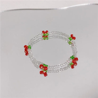 1PC Summer Niche Fresh White Crystal Beaded Bracelet Hand-woven Stylish Simplicity Cherry Bracelet Jewelry Girls Party Gifts