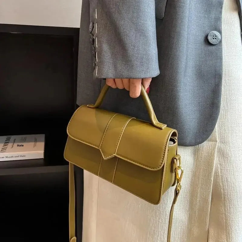 Fashionable Small Square Handbag Women's Crossbody Bag Trendy Handbag Soft PU Leather Neutral Minimalist Style Mobile Phone Pock