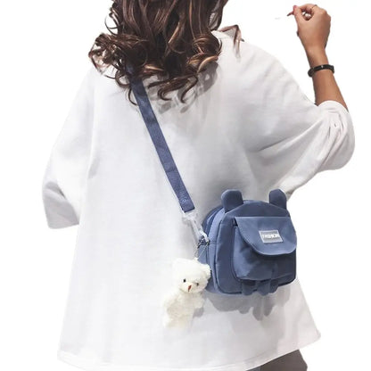 Japanese Style Small Bag Female Fashion Wild Cute Messenger Kitty Bag ins Korean Student Canvas Shoulder Bag Mobile Phone Pouch