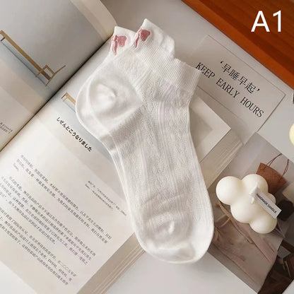 New Design Heel Bow Women Short Socks Lolita Kawaii Summer Thin Breathable Hollow Out Low Tube Sock Ins Trend White Cotton Socks