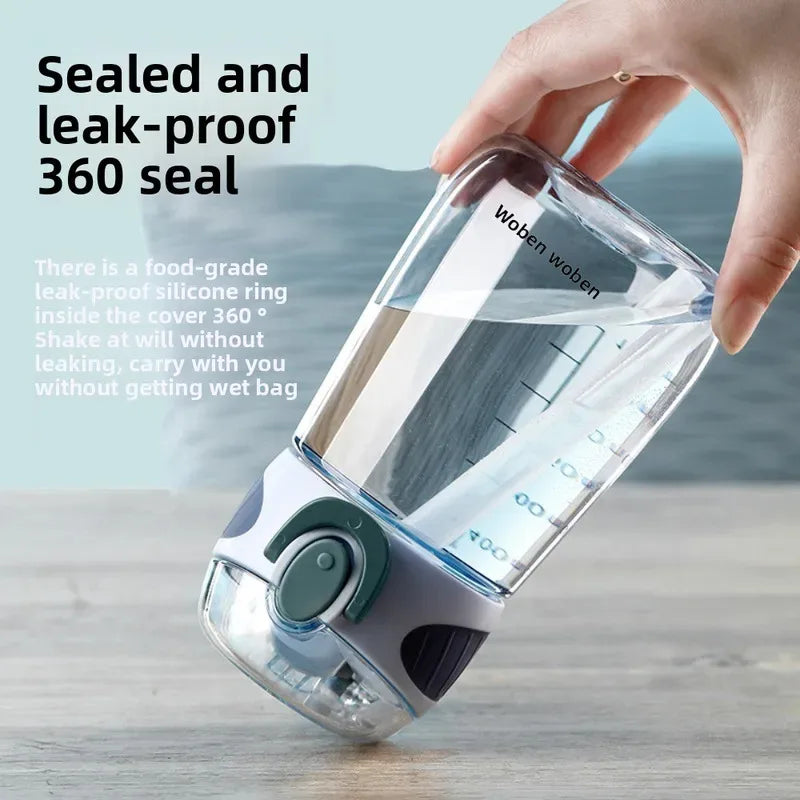 Portable Plastic Water Straw Cup Food-Grade Silicone Leak-proof Water Bottle With Scale Lightweight Sippy Cup For Home Kitchen