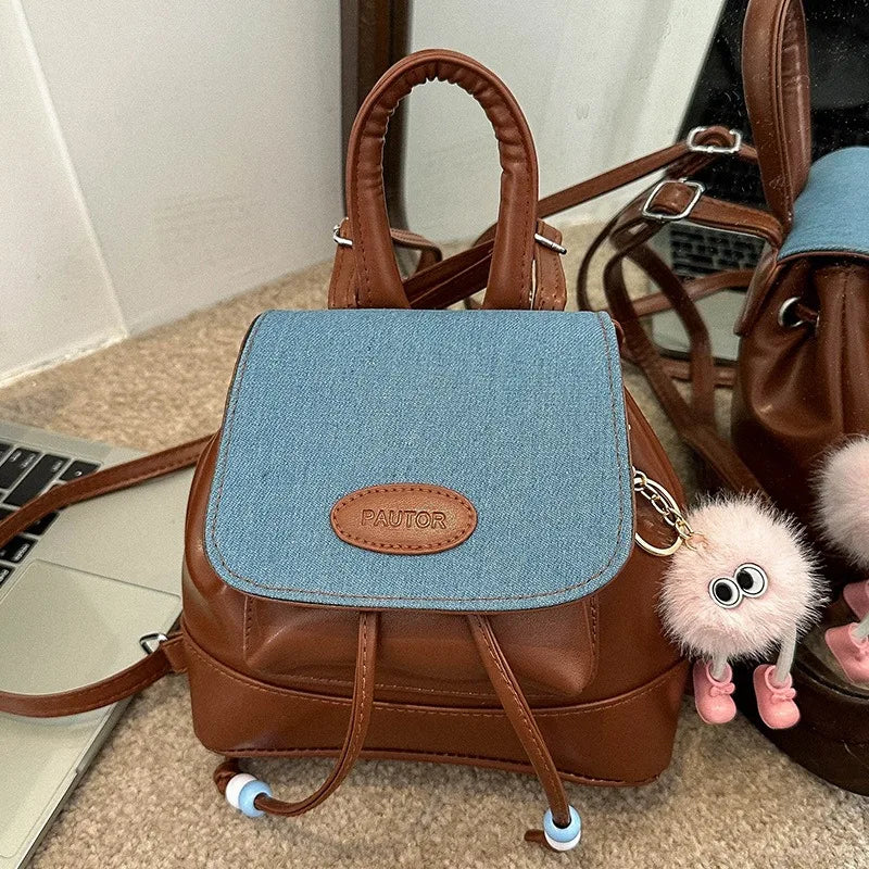 Retro college style backpack bag simple and fashionable color matching Korean autumn and winter new Korean contrasting color bac