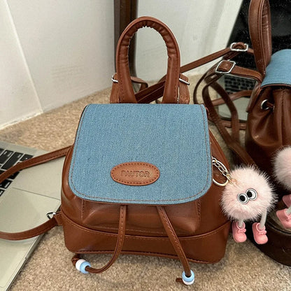 Retro college style backpack bag simple and fashionable color matching Korean autumn and winter new Korean contrasting color bac