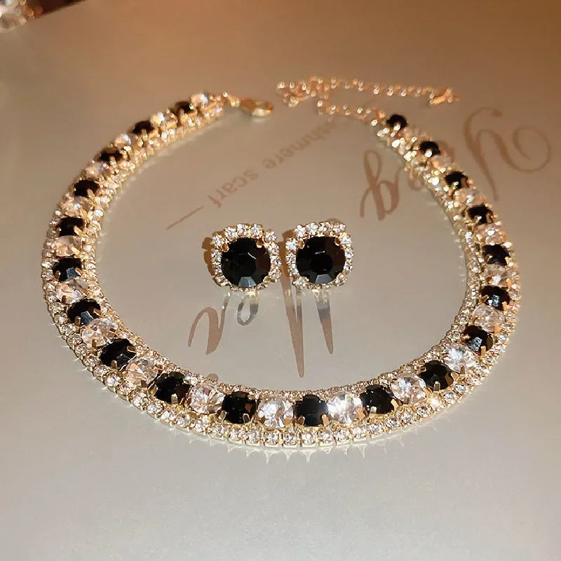 Women's Rhinestone Decorated Necklace & EarringsTrendy Jewelry Set Fashionable Accessories for Party & Daily Clothing Decor