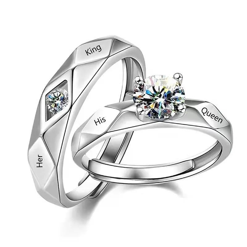 High Quality Adjustable Trendy Couple Wedding Rings for Women &Men Lovers Simple Cubic Zirconia Silver Color Fashion Jewelry