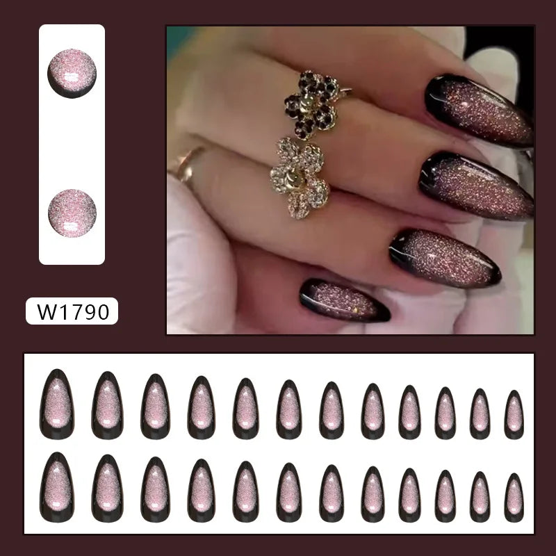 Caramel Flower 24 Pcs Press on Nails Pink Gradient Fake Nails Glossy Artificial Finger Manicure Reusable False Nails for Women