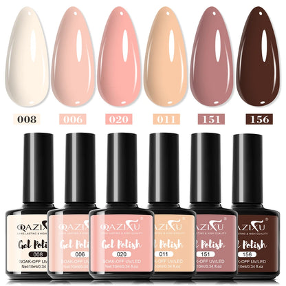 6Pcs Gel Nail Polish Set Milk Tea Popular Color UV Lamp Nail Gel for Nail Art Easy Apply & Soak Off DIY Home Manicure Salon Use