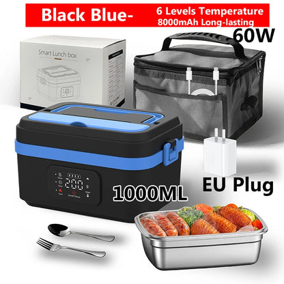Wireless Electric Lunch Box 1600ML Capacity Heating 6Speed Constant Temperature Outdoor Lunch Box 304 Food-Grade Stainless Steel