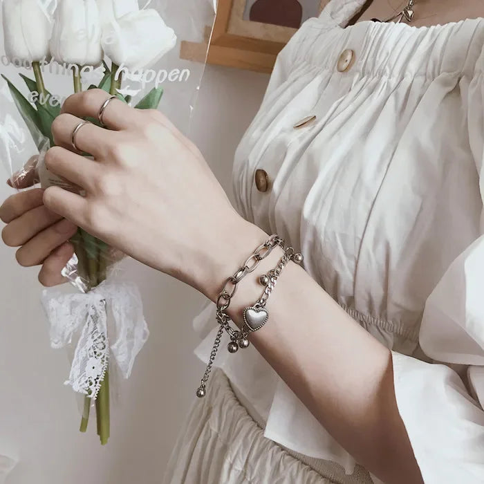 New Luxurious Geometry Square Green Crystal Bracelets Women Fashion Exquisite Butterfly Love Heart Metal Bracelets Set Jewelry