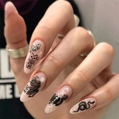 24Pcs Manicure Wearable Fake Nails Ballerina Removable Coffin Fake Nails Finished Women Girls Almond False Nails Art Decoration