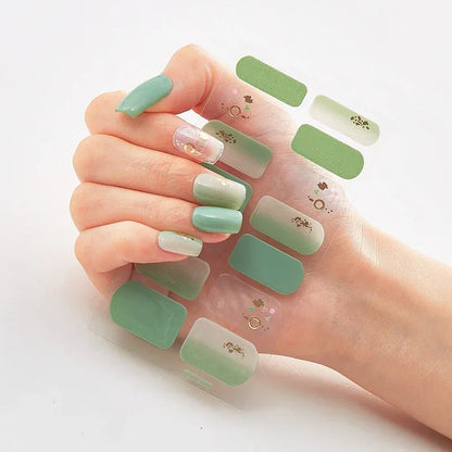 Semi Cured Gel Nail Sticker Pure Color UV LED Lamp Covered Waterproof Full Adhesive Long Self Nail Decals Manicure Lasting